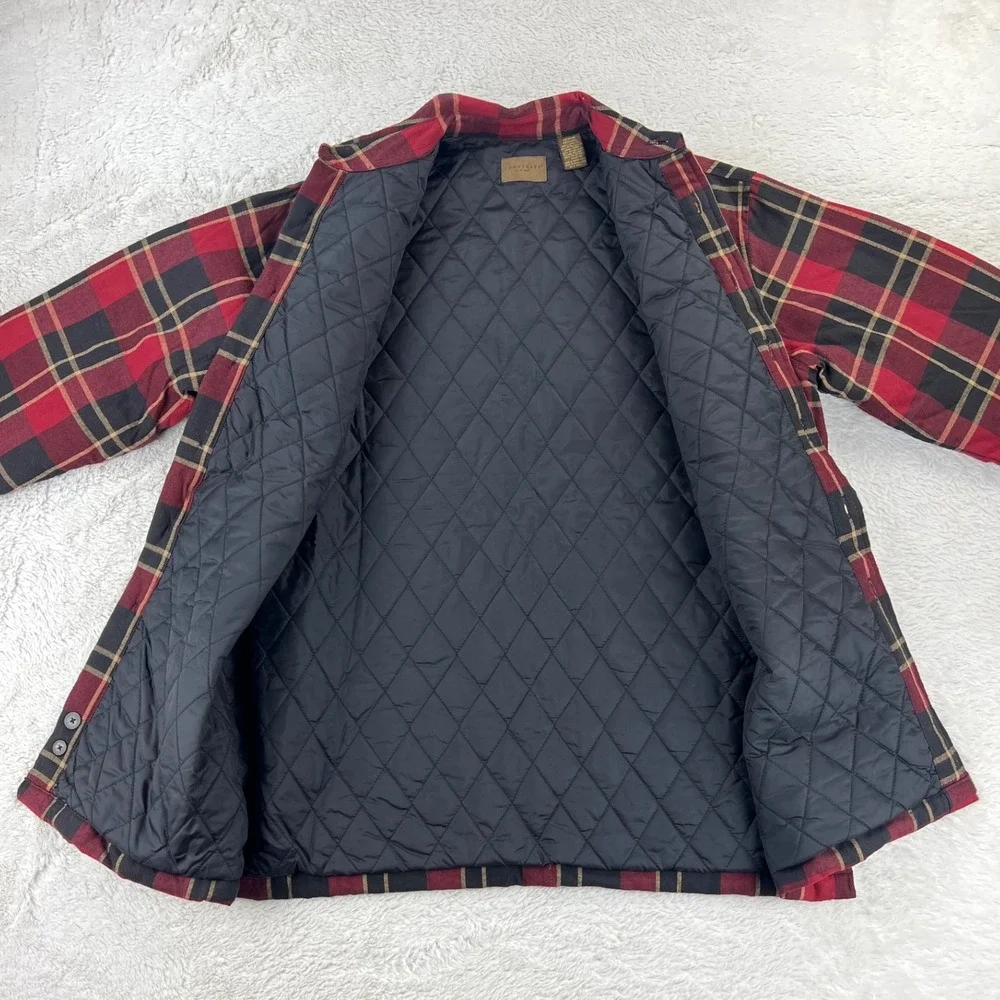 Towncraft Flannel Jacket Shacket Men's‎ MEDIUM Red Black Plaid Quilted Pockets